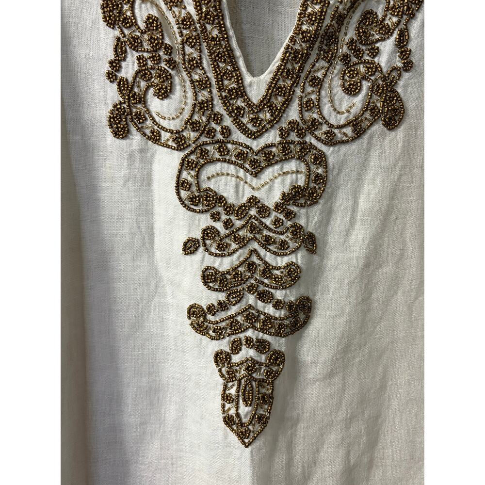 Chico's Cream Linen Top with Beaded V-Neckline size 12 - Picture 8 of 11